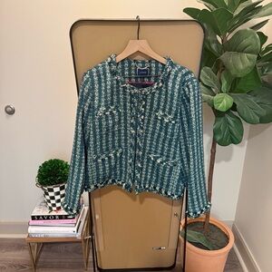 J. Crew Green and White Tweed Blazer